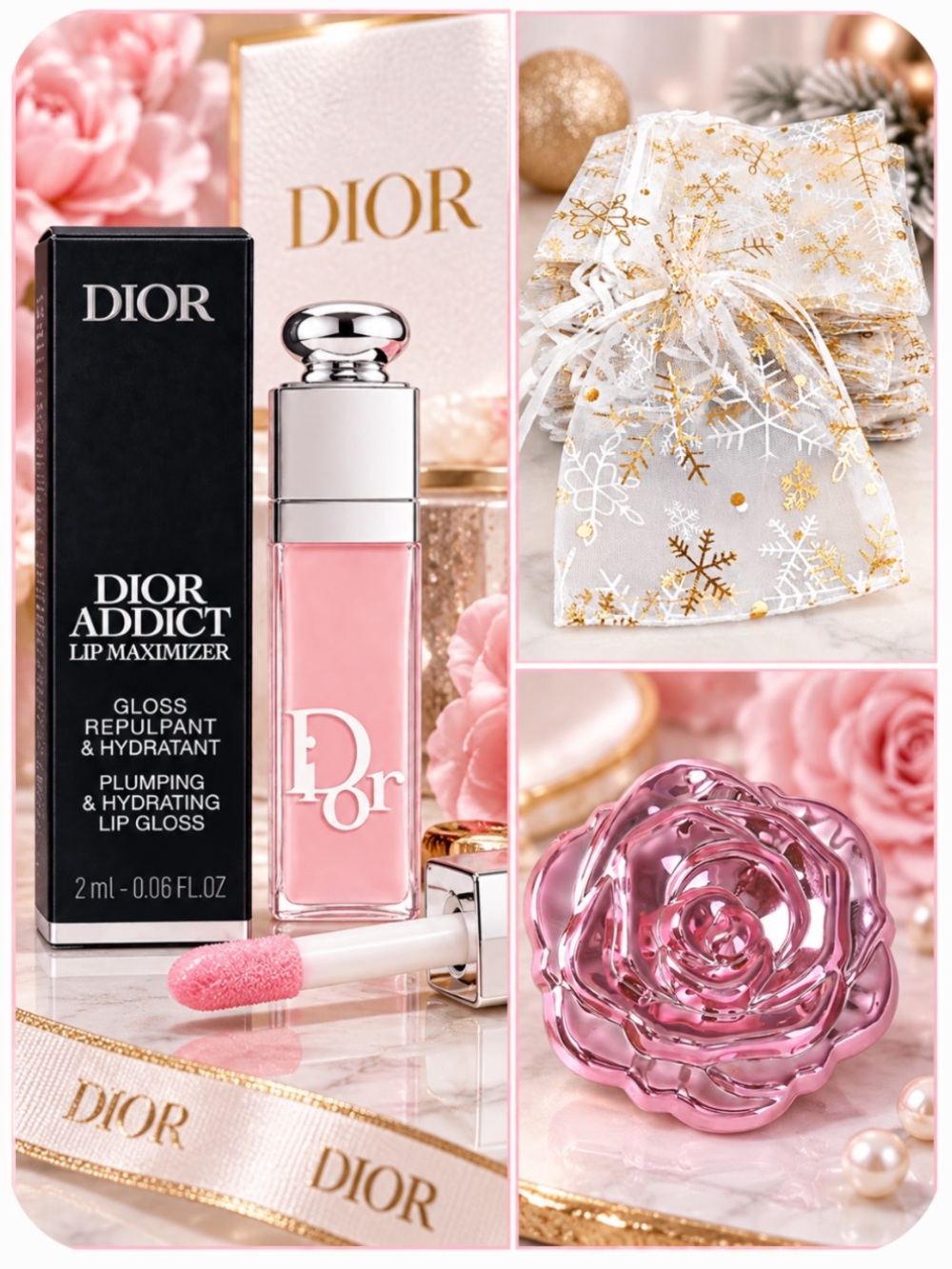 BUNDLE Dior Addict Lip Maximizer 001 Pink NIB Mini + Unbranded Mirror + Dust Bag